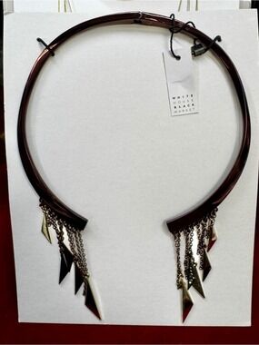 White House Black Market Burgundy Metal Collar Necklace with Gold-Tone Fringe